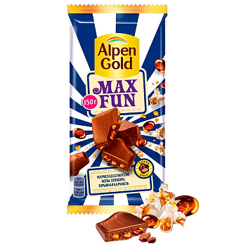 Шоколад Alpen Gold Max Fun мармелад попкорн и взрывная карамель 150г 