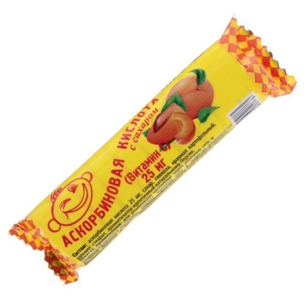 Askorbinovaya kislota s sakharom s vitaminom S persik