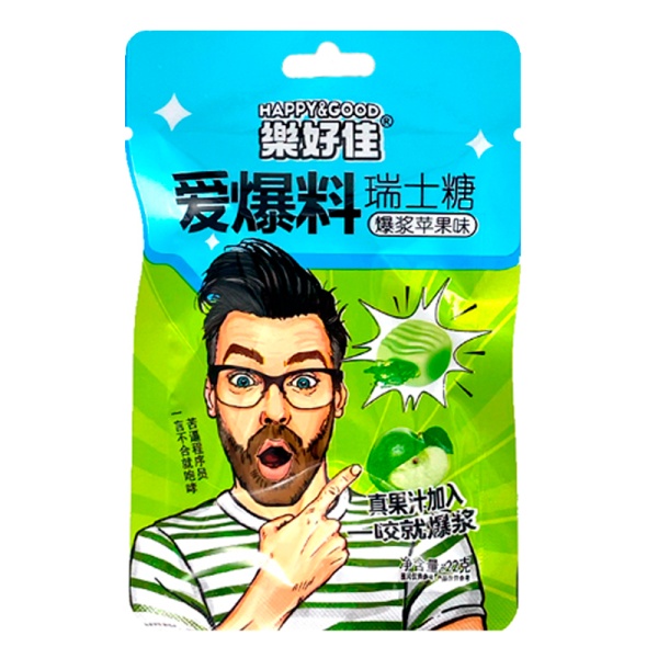 Konfety Happy&Good kislye s zhidkoy nachinkoy yabloko 22g