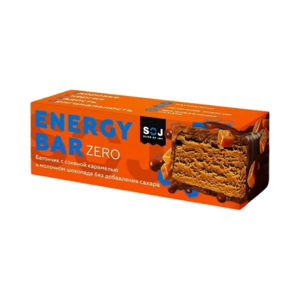 Batonchik Energy bar ZERO s solenoy karamelyu v molochnom shokolade bez sakhara 45g