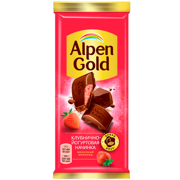 Shokolad Alpen Gold klubnichno-yogurtovaya nachinka 80g