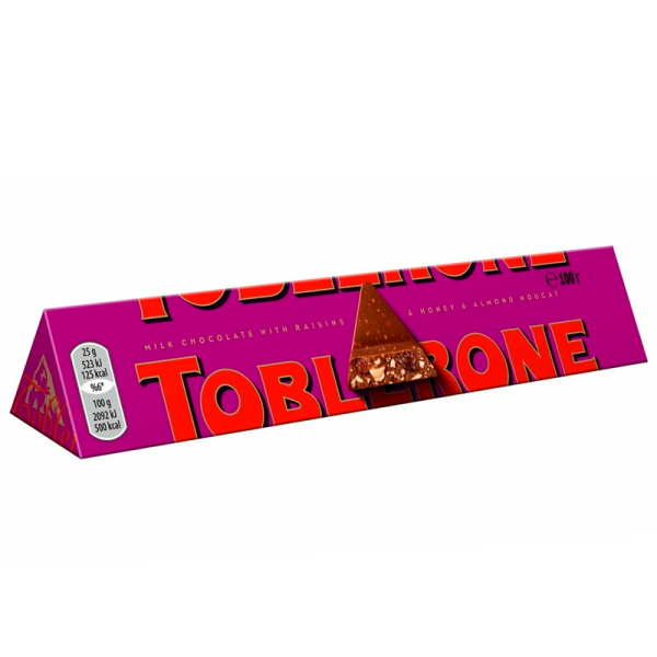 Shokolad Toblerone molochnyy s medovo-mindalnoy nugoy i izyumom 100g
