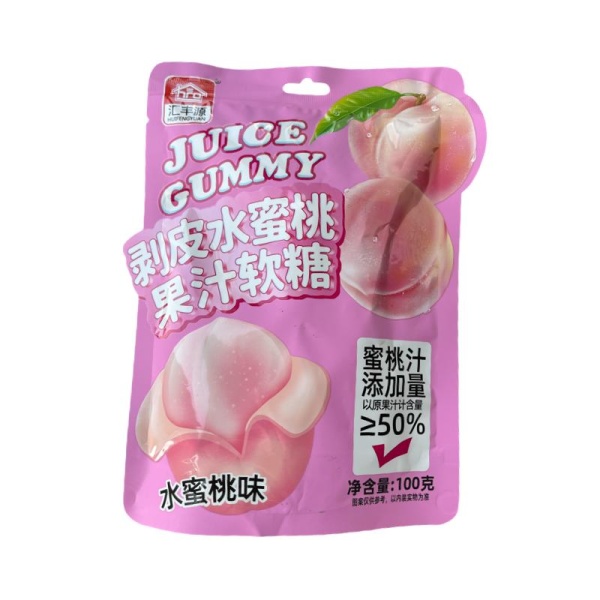 Marmeladnye konfety Huifengyuan s zhidkoy nachinkoy so vkusom persika 100g