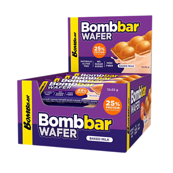 Батончик Bombbar вафельный с шоколадно-ореховой пастой Топленое молоко 32г