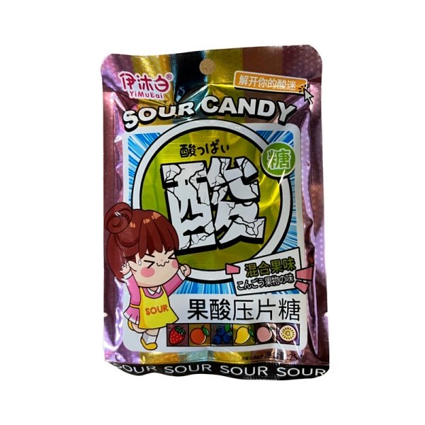 Konfety zhevatelnye Yimubai Sour super kislye fruktovye 25g