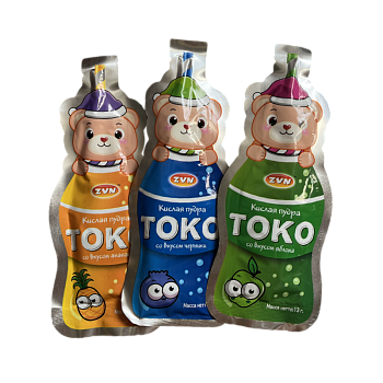 Кислая пудра Токо со вкусом яблока черники ананаса 13г