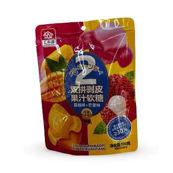 Мармеладные конфеты Huifengyuan с жидкой начинкой со вкусом личи и манго 100г