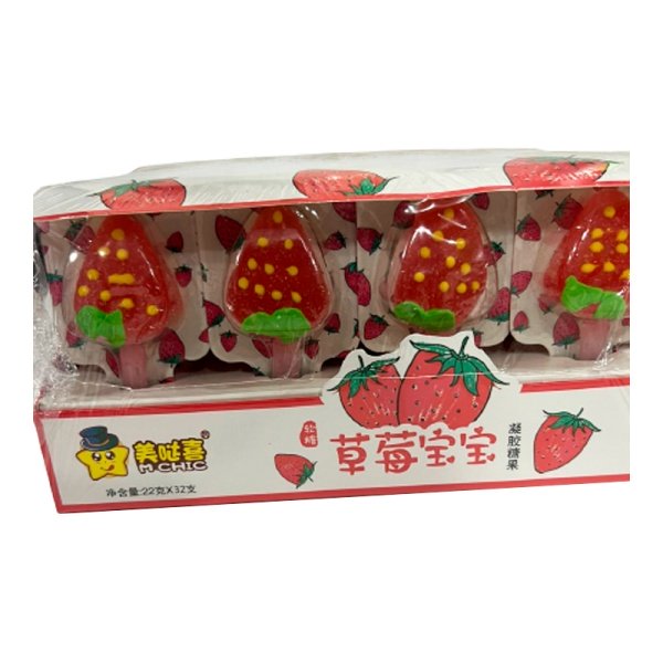 Konfety Mchic na palochke klubnika 22g