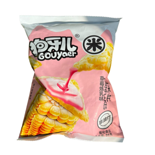 Chipsy Gouyaer Cornflakes vkus klubnichnogo sgushchennogo moloka 88g