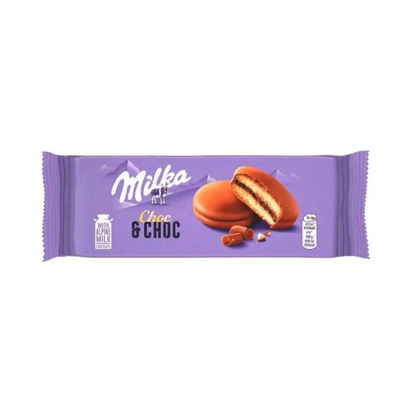 Pechene biskvitnoe Milka Chok&Chok s kakao-nachinkoy i kusochkami molochnogo shokolada 150g