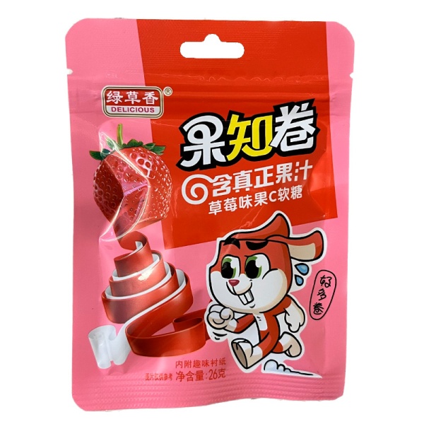 Konfety zhevatelnye Delicious Guozhi Roll klubnika 26g