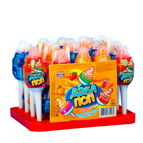 Karamel na palochke s kisloy pudroy Dabl Pop assorti