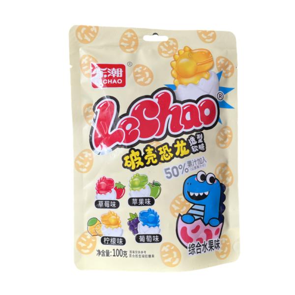 Zhevatelnye konfety Lechao Dino s fruktovym vkusom 100g