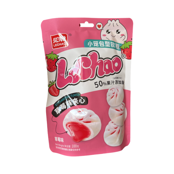 Marmeladnye konfety Lechao Mot s zhidkoy nachinkoy so vkusom klubniki 100g