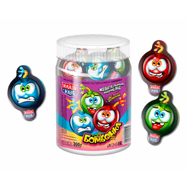 Marmelad zhevatelnyy Bombochka s kisloy nachinkoy 10g