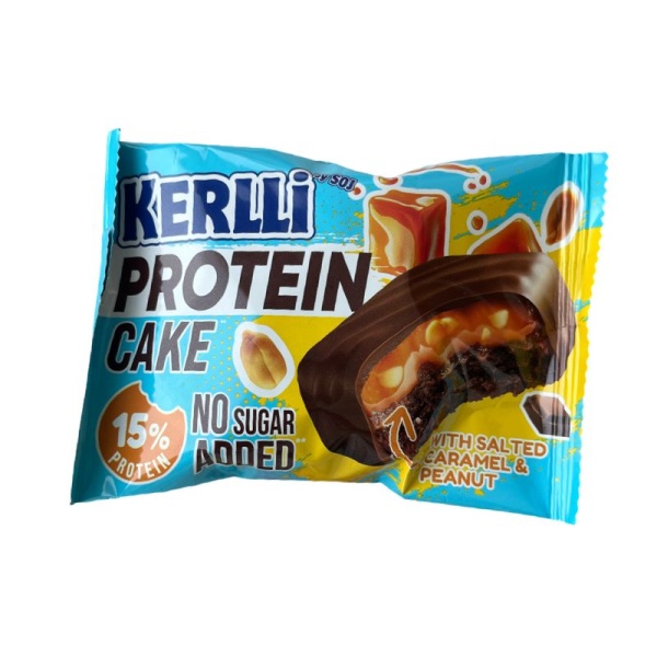 Pechene proteinovoe Kerlli s solenoy karamelyu i arakhisom bez sakhara 45g