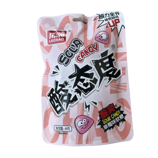 Zhevatelnye konfety Lechao Sour sl vkusom klubniki 48g