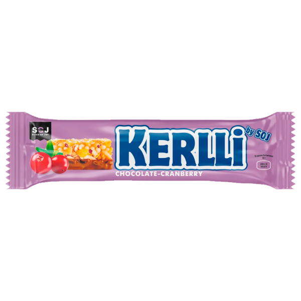 Zlakovyy batonchik Kerlli s klyukvoy v molochnom shokolade 50g