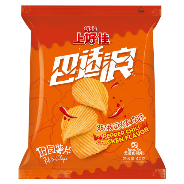 Chipsy Oishi Potato Chips Pepper Chili Chicken s pryanym kurinym vkusom 40g