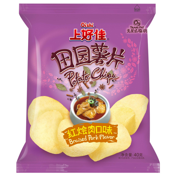Chipsy Oishi Potato Chips Braised Pork so vkusom tushenoy svininy 40g